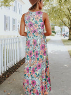Sleeveless Maxi Dress: High Waist Hippie Floral