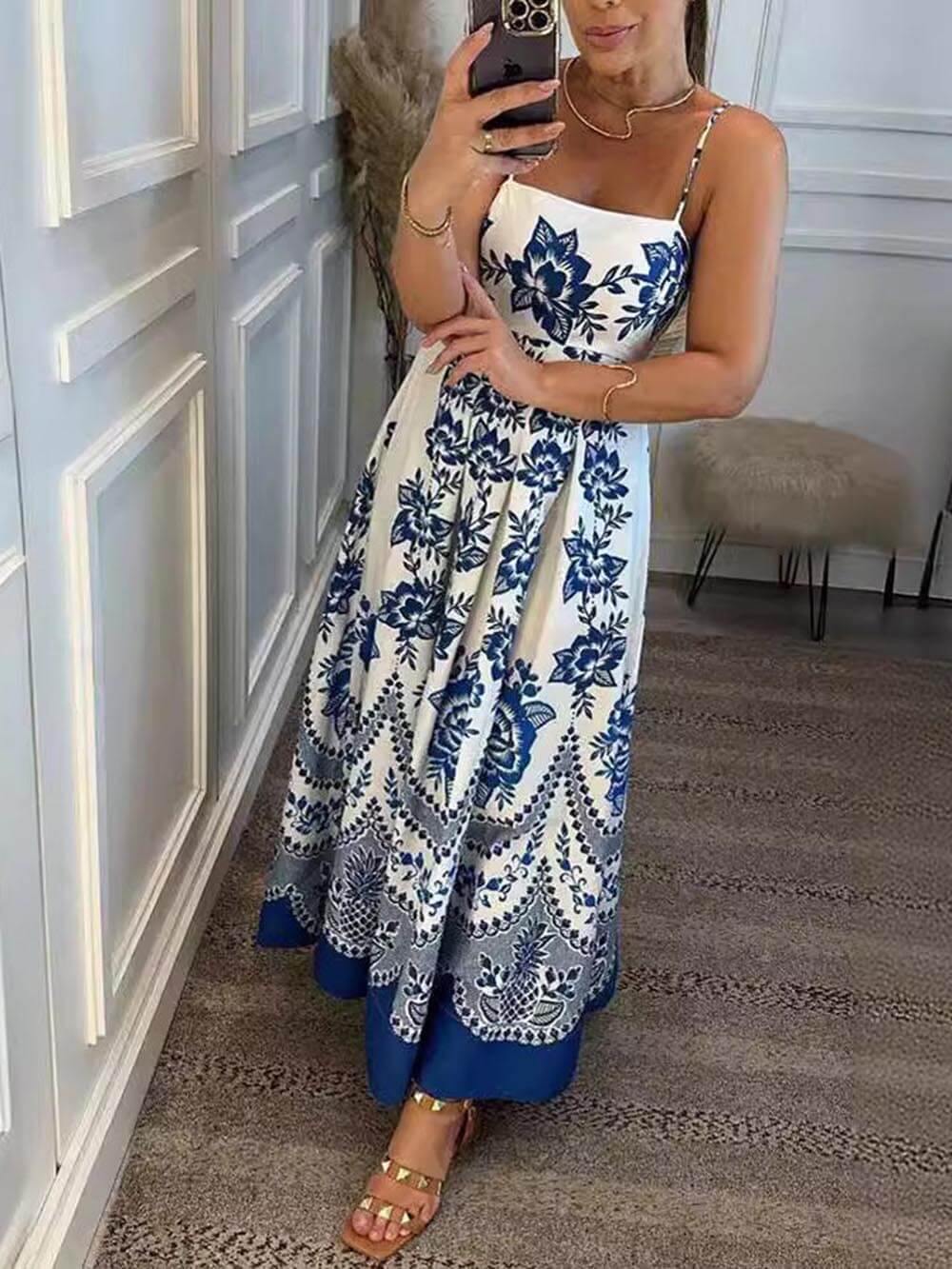 Fleur Ethnic Print Midi Dress