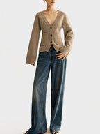 Women's Deep V Neck Cardigan Sweaters Cropped Knit Coats with Pockets