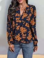 Women's V Neck  Floral Print Pullover Pleated Blouse