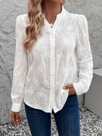 Womens White Embroidered Button Down Shirt