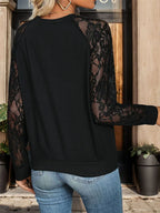 Women Long Sleeve Fall Lace Tops  Fashion V Neck Shirts