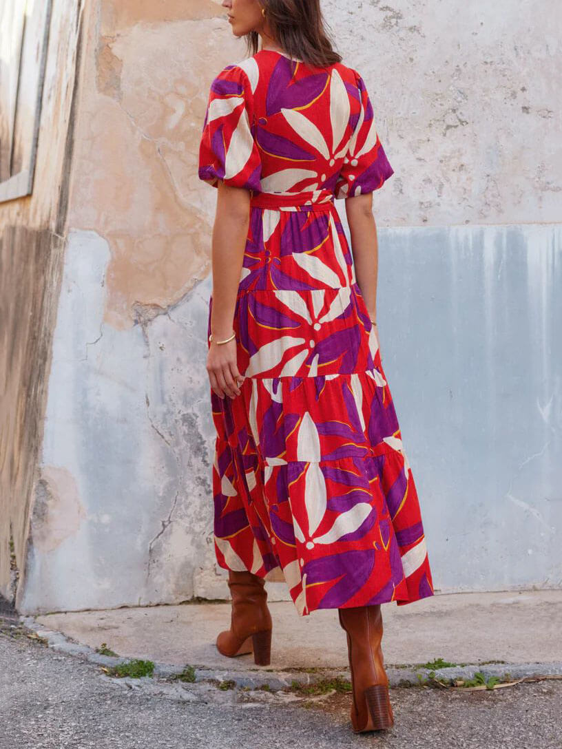 Vada Puff Sleeves Midi Dress