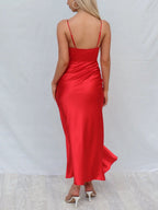 Saskia Satin Slit Midi Dress
