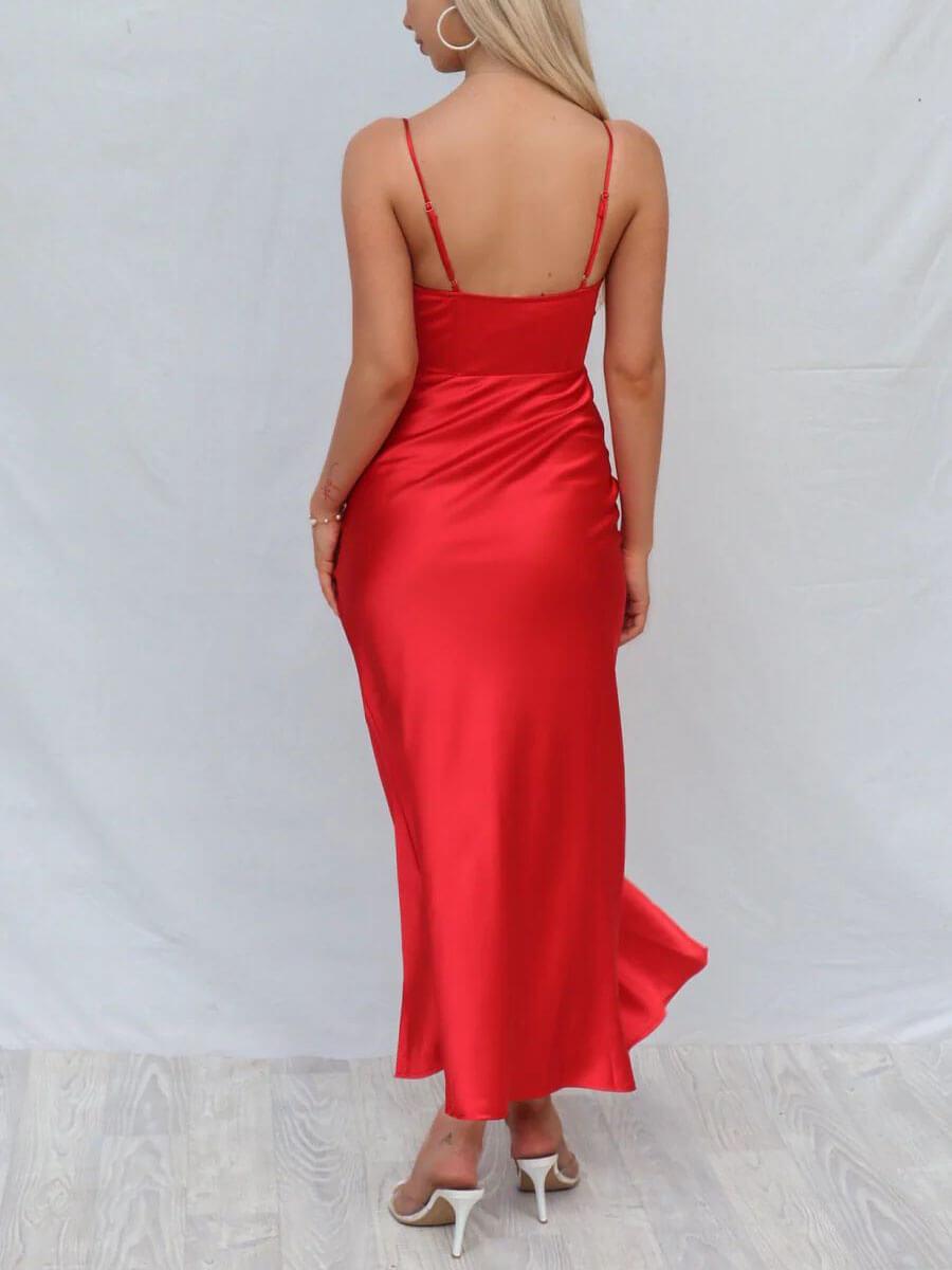 Saskia Satin Slit Midi Dress