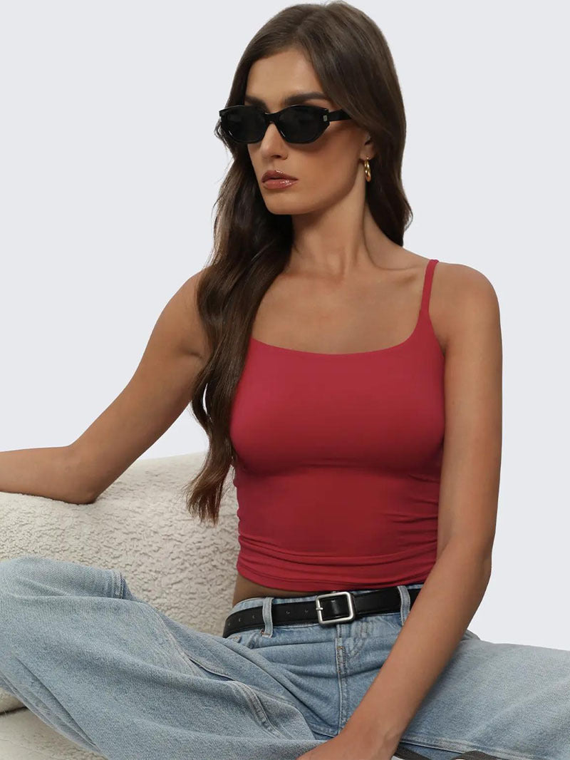 Women's Double Layer Square Neck Stretch Cami Tank Top